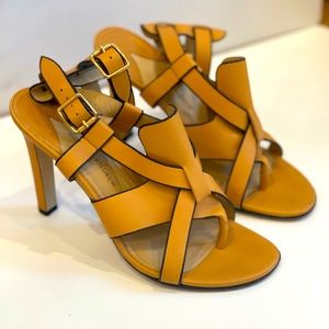 INTERMIX Paul Andrew tan leather ankle strap heels